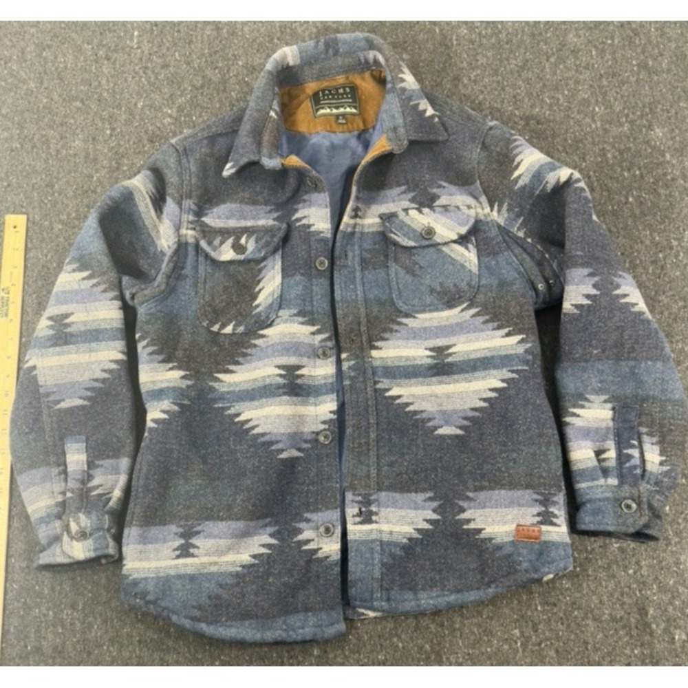 Jachs New York Aztec Wool Blend Sherpa Lined Fleece Jacket Men's Medium Blue